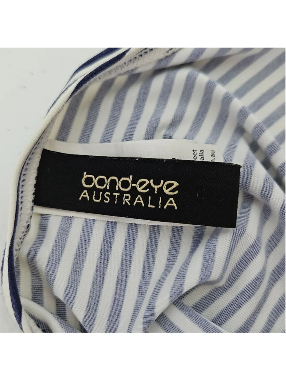 Bond-Eye Australia Striped Mini Dress Size 10 White Navy Built in Bra